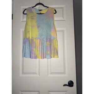 Papermoon Pastel Tie Dye Peplum Ruffle Tank Top Large Nwt